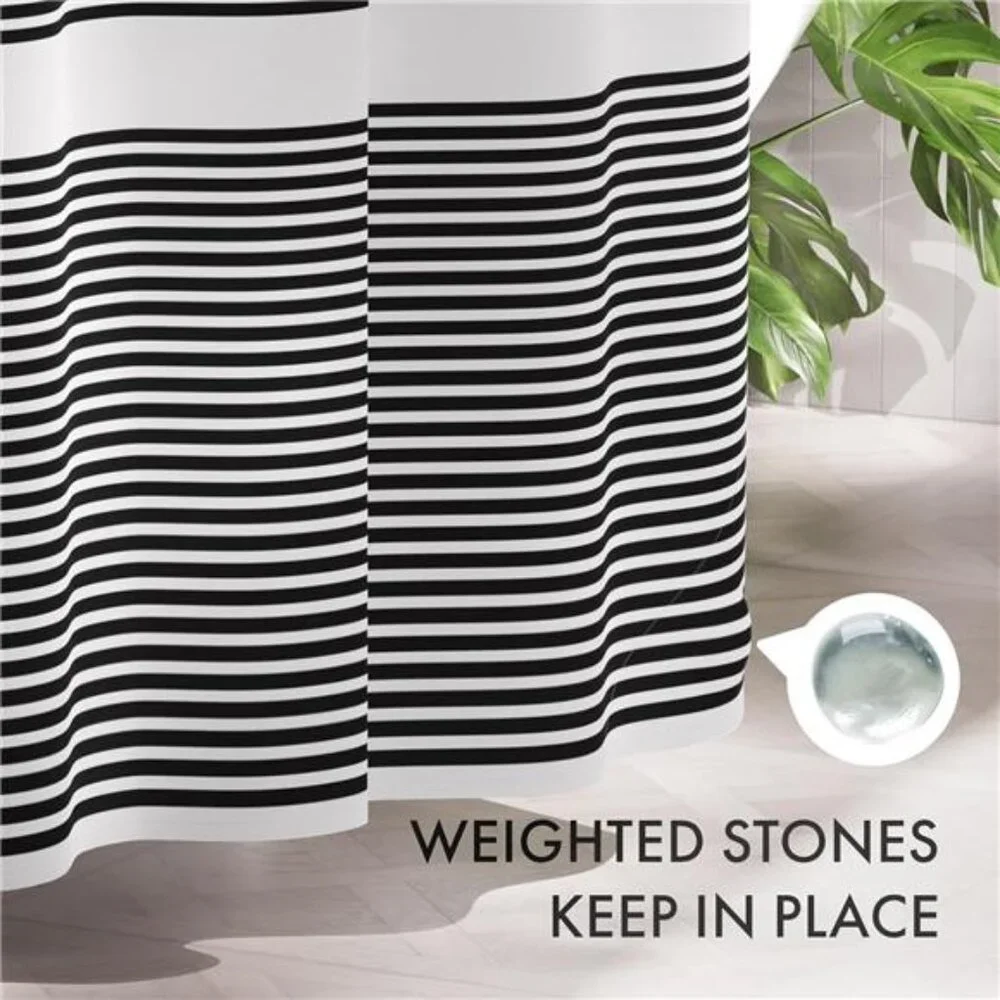 Shower Curtain, Washable Cloth Black Shower Curtain Sets with 12 Shower Curtain
